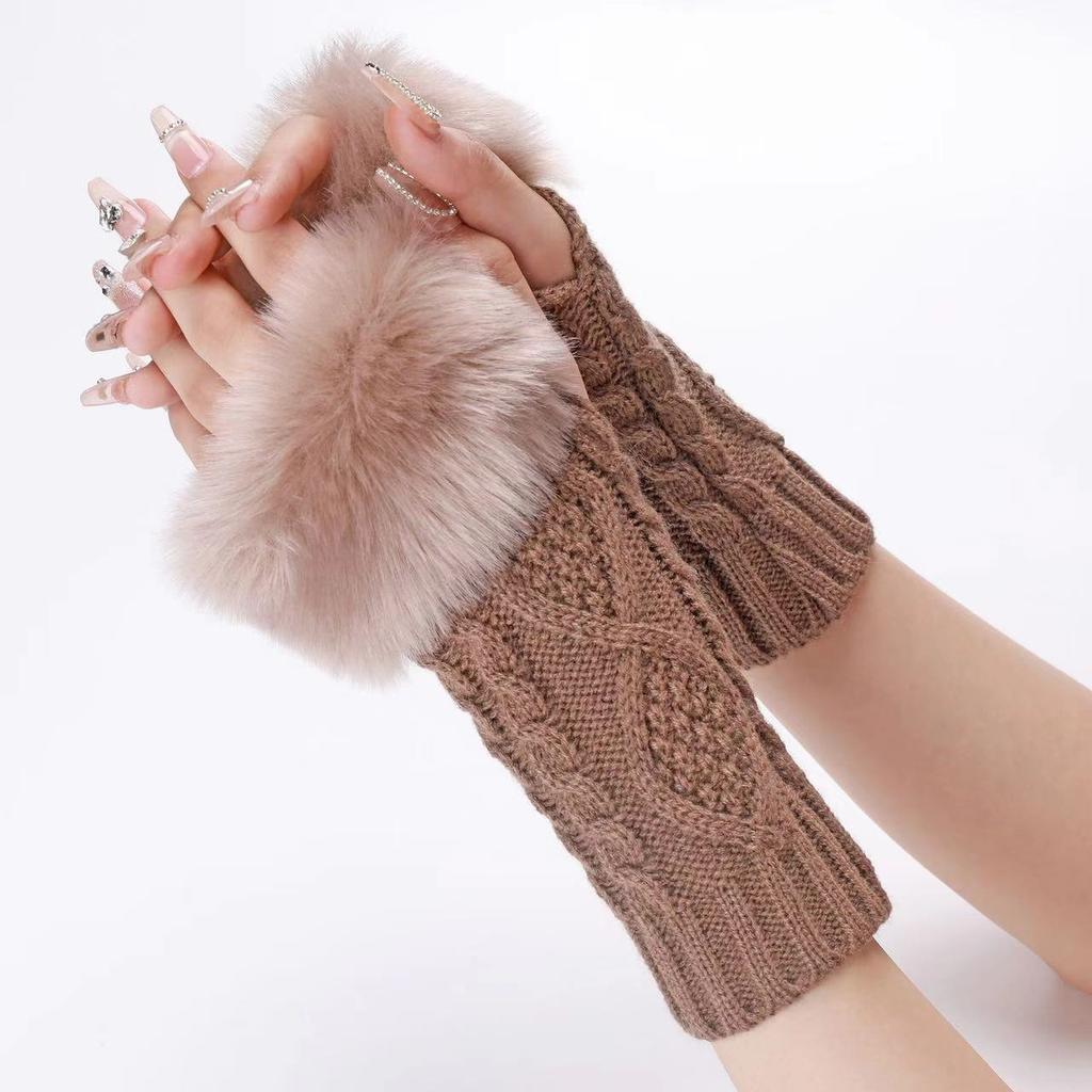 Diamond-shaped Short Woolen Gloves New Fall and Winter Woolen Sleeve Cover Female False Sleeve Knitted Warm Finger Open Wrist Arm Sleeve