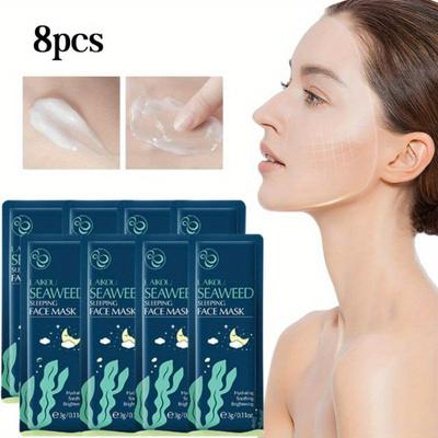 3g * 8pcs Seaweed Sleeping Facial Mask Small Bags, Essential Facial Skincare Products for Travel, Moisturizing Facial Mask