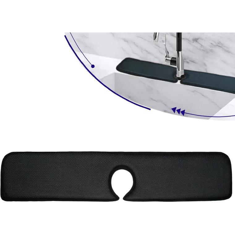 18inch Faucet Absorbent Mat ,Sink Splash Guard for Bathroom Sink Countertop Protector 1-Pack, Black, 18in