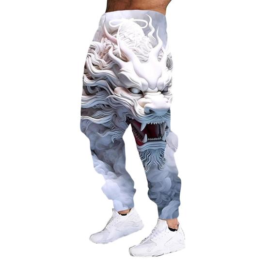 Pánské ležérní tepláky 3D potisk draka Jogger kalhoty Stahovací pas Podzimní kalhoty do posilovny, na dovolenou, na cestování, pro každodenní nošení