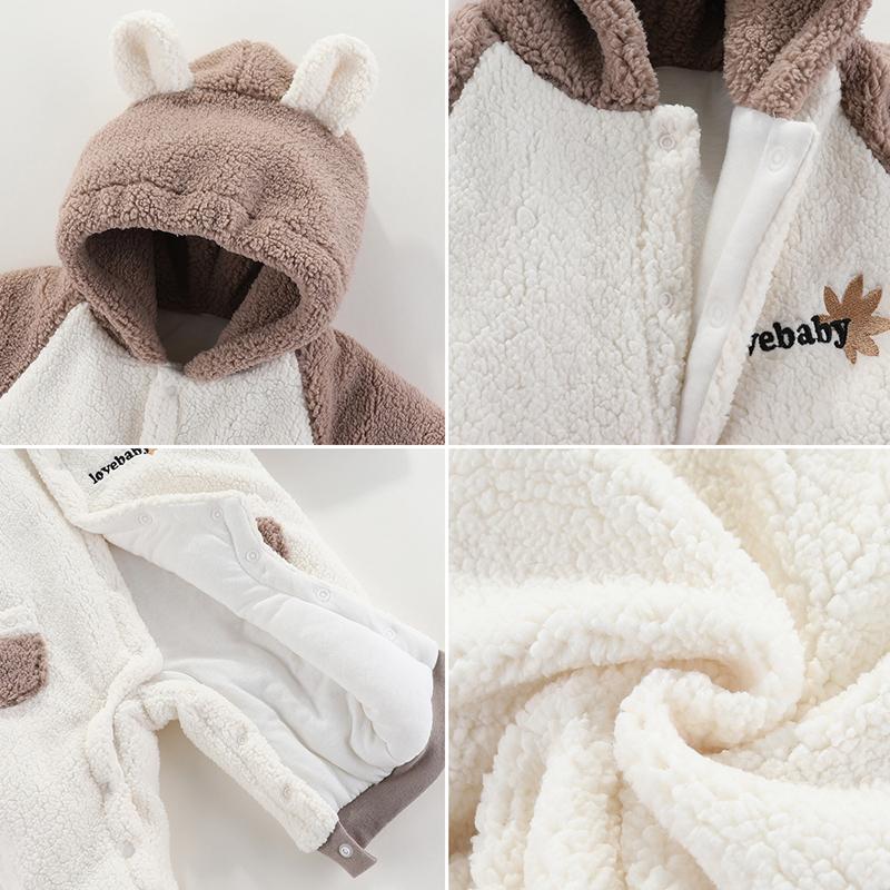 Coral Fleece Baby Jumpsuit Cartoon Hooded Newborn Romper Autumn Winter Warm Toddler Onesie Thicken Cotton Infant Outfit 0-24M