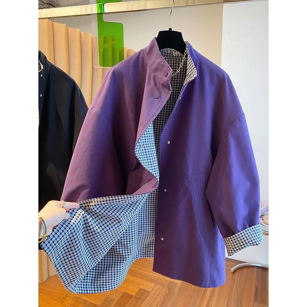 Women's Spring and Autumn Plus Size Plaid Temperament Jacket Casual Windbreaker.