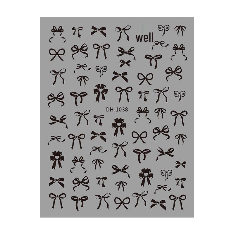 Redanco3D Flat Cartoon Nail Art Stickers - Cute Black & White Bow Design DH-1038