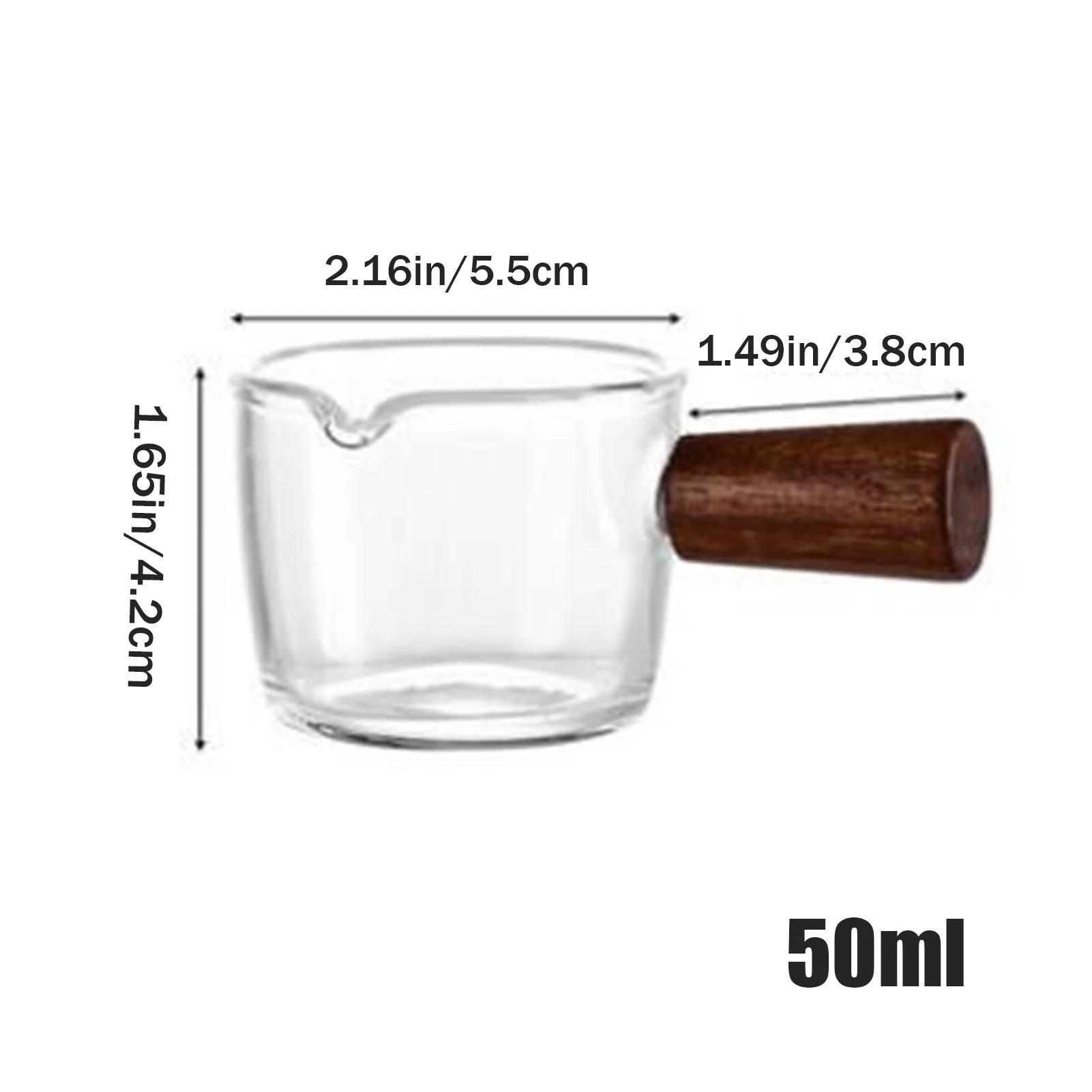 

Стеклянная мерная кружка для эспрессо с деревянной ручкой, кувшин для молока с одним/двумя горлышками, принадлежности для кофе, прозрачная кухонная мерная кружка, оптовая продажа 500ml