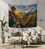 Wildflower Meadow Tapestry Colorful Flower Field Wall Hanging Mountain Sunset Landscape Cottagecore Nature Wall Decor