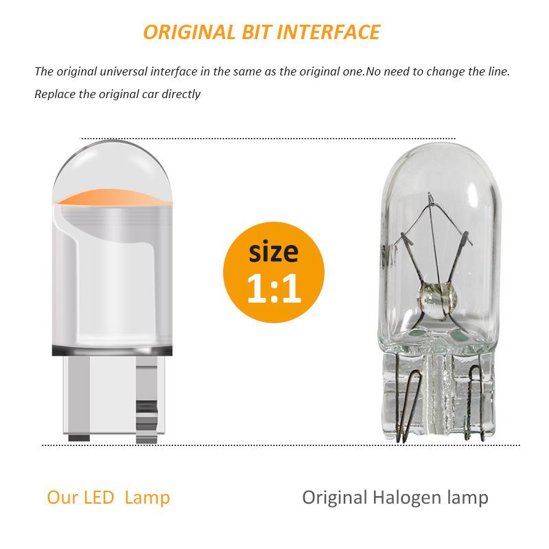 10 PCS T10 W5W LED Signal Light for Car Bulb Glass Housing COB 7000K White 12V Auto Interior Wedge Side Door Dome Reading Lamps