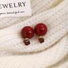 Silver Needle Red Heart Pearl Drip Stud Earrings: French Retro Vintage Ear Cuffs for Autumn and Winter.