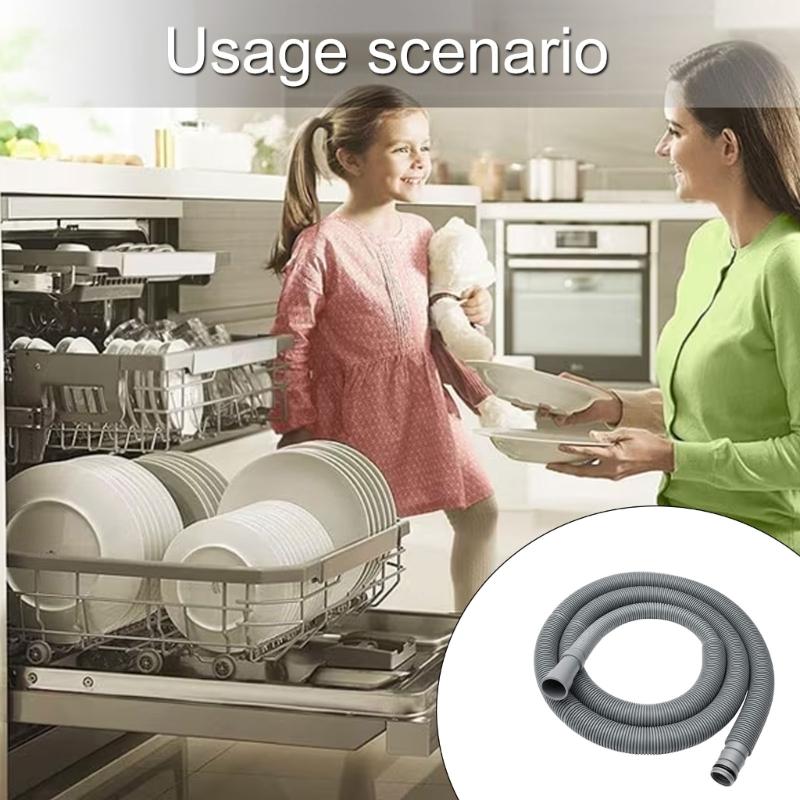Dishwasher Replacement Drain Hose with Molded Connectors, AEM74333104 Gray Corrugated PVC Hose for Kitchen Appliance Drain Service