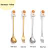 Cartoon Rabbit Christmas Dessert Spoon and Fork Set - Cute Party Favor Stirring Spoon