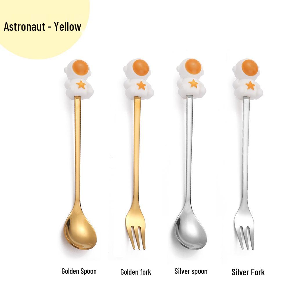 Cartoon Rabbit Christmas Dessert Spoon and Fork Set - Cute Party Favor Stirring Spoon