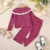 Girls' Autumn and Winter Knitted High Neck Lace Edge Patchwork Top+contrasting Pants Set, A Must-have for Casual and Versatile Outdoor Wear