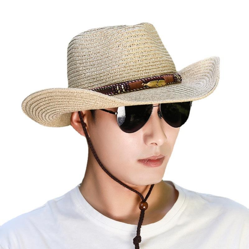 Spring and Summer Sun Hat Western Cowboy Straw Hat Outdoor Beach Hat Sunscreen Sun Hat Big Brim Summer