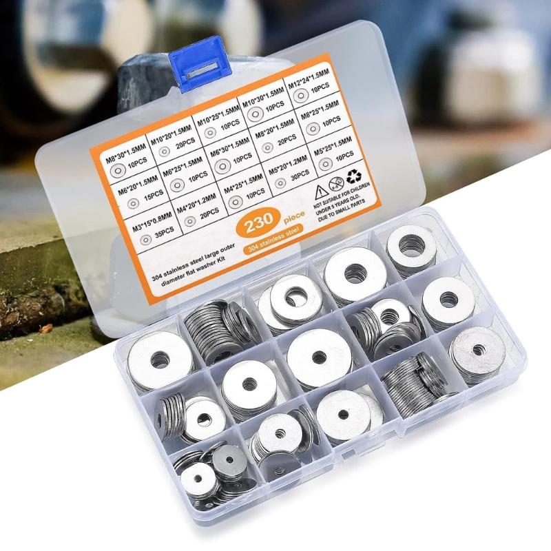 230Pieces Flat Washers Various size Strong Set for DIY Projects and Repairs