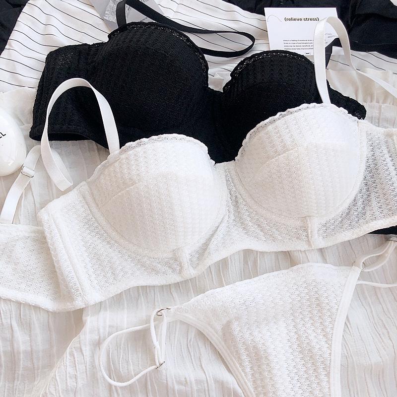New 6 Color Women Cotton Underwear French Sexy 1/2 Cup Push Up Bra Set Fashion Fluorescent Summer Lace Bra and Thongs Lingerie