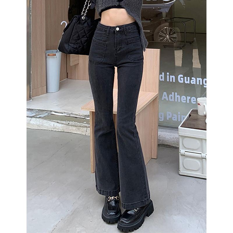 

Женская одежда, черные джинсы-клеш с высокой талией, женские осенние новые модные узкие узкие джинсовые брюки в стиле ретро, ​​прямые корейский стиль, S-XL