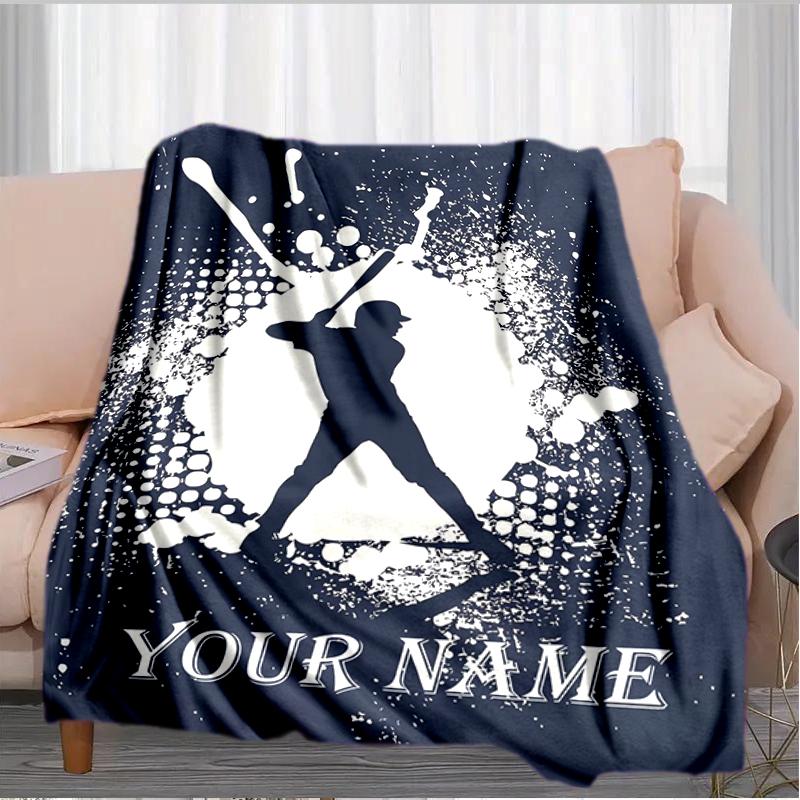 1PC Custom Name Baseball Player Silhouette Flannel blankets Patterns Throw Blanket All-Season Soft Gift for Couch, Bed, Camping gifts