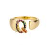 Rainbow Zircon Letter Rings For Women Mote Chunky Bred Letter AZ Rustfritt stål Ring Bryllup Boho Smykker Gave 2024