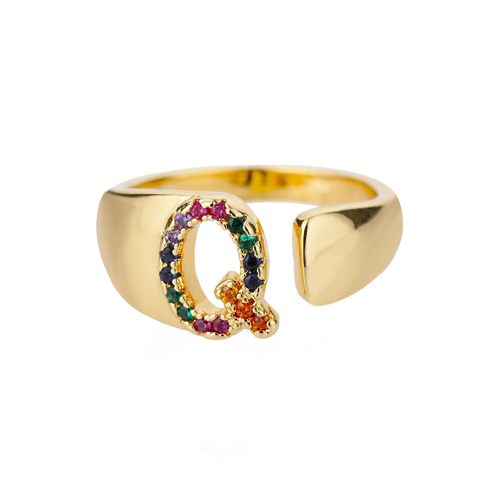 Rainbow Zircon Letter Rings For Women Mote Chunky Bred Letter AZ Rustfritt stål Ring Bryllup Boho Smykker Gave 2024