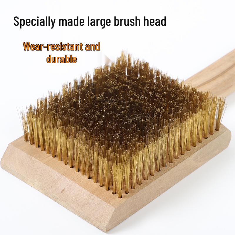 Wooden Snowboard Waxing and Polishing Brush with Nylon Bristles and Large Copper Wire for Rust Removal