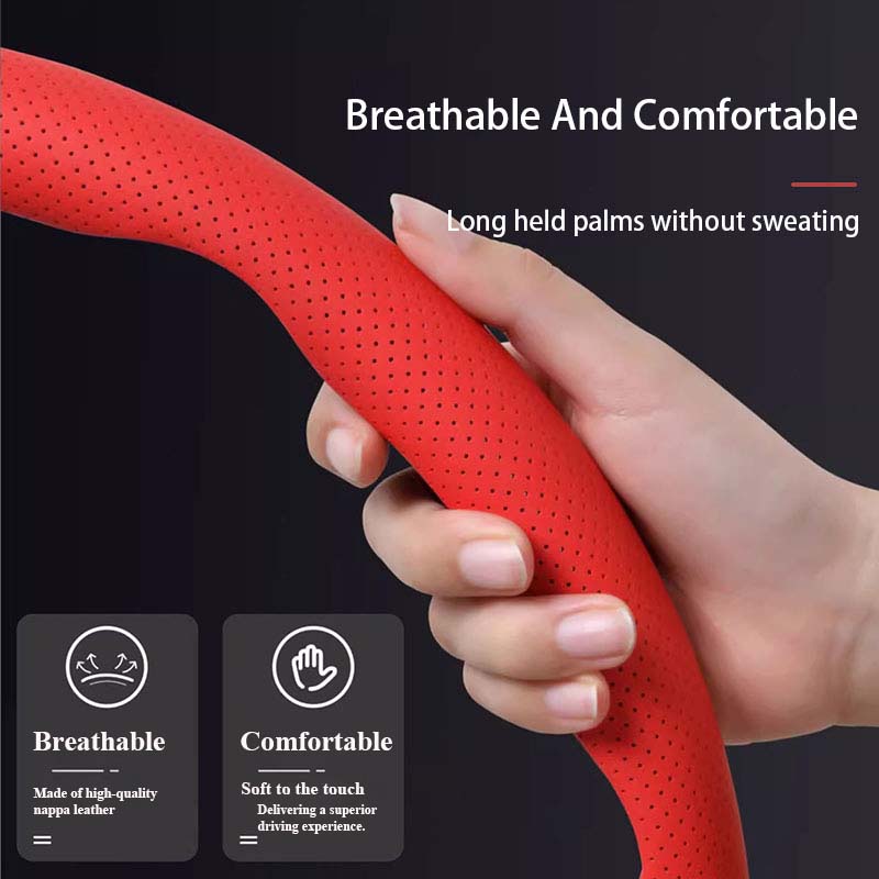 Hot Selling Universal Anti-Slip Sweat-Absorbing Flat-Mouth Design Nappa Leather Car Handle Wheel Cover Car Steering Wheel Cover