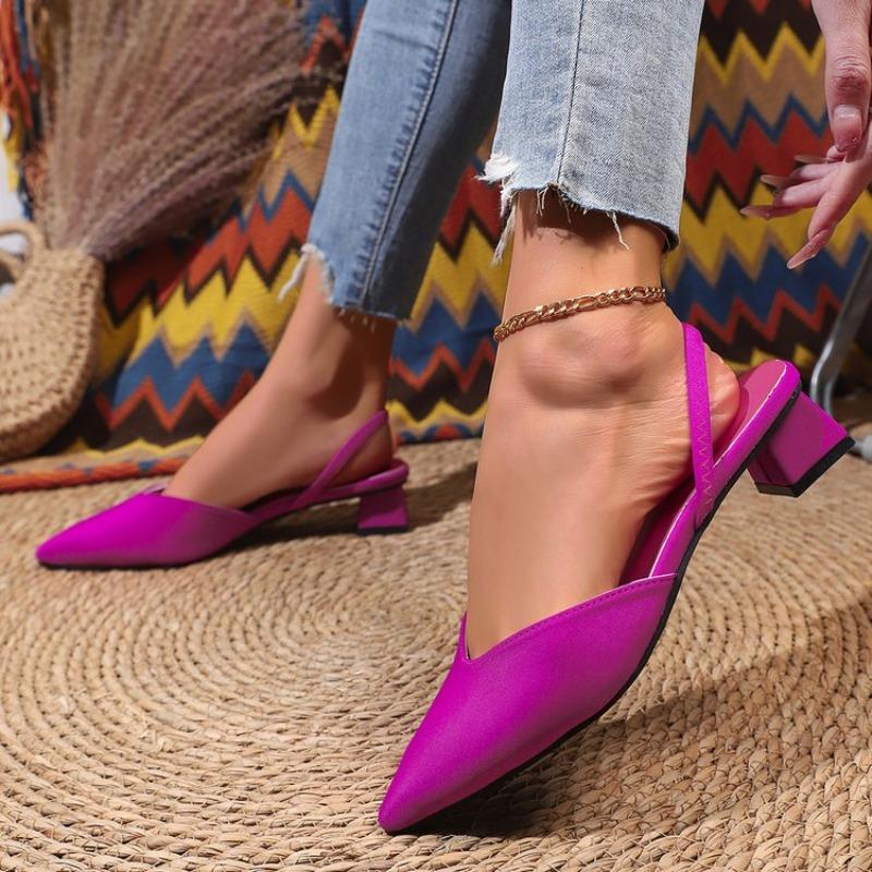 Summer Women Baotou Sandals Fashion 2025 Heels Pumps Female Silk Sexy PointedWomen's Shoes