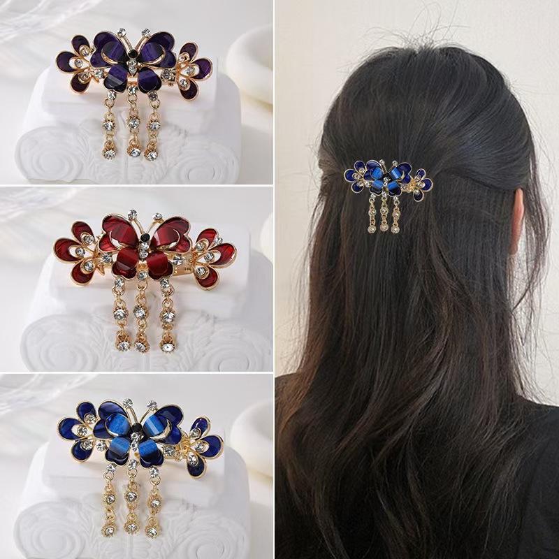 Fashion Crystal Butterfly Women's Hair Clip Colorful Rhinestone Elegant Kawaii Girl Tassels Hair Accessory Hair Clip Headband