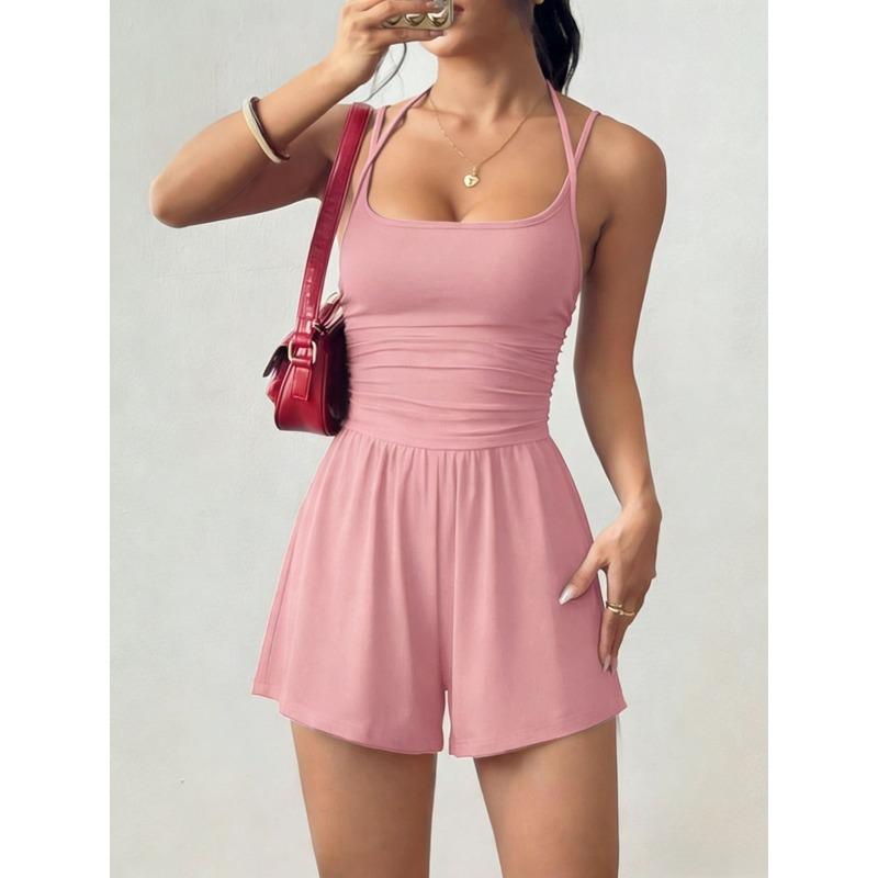 Strapless Women's Casual Summer Wide-leg Loose Chest-baring Waist-closing One-piece Pants Shorts