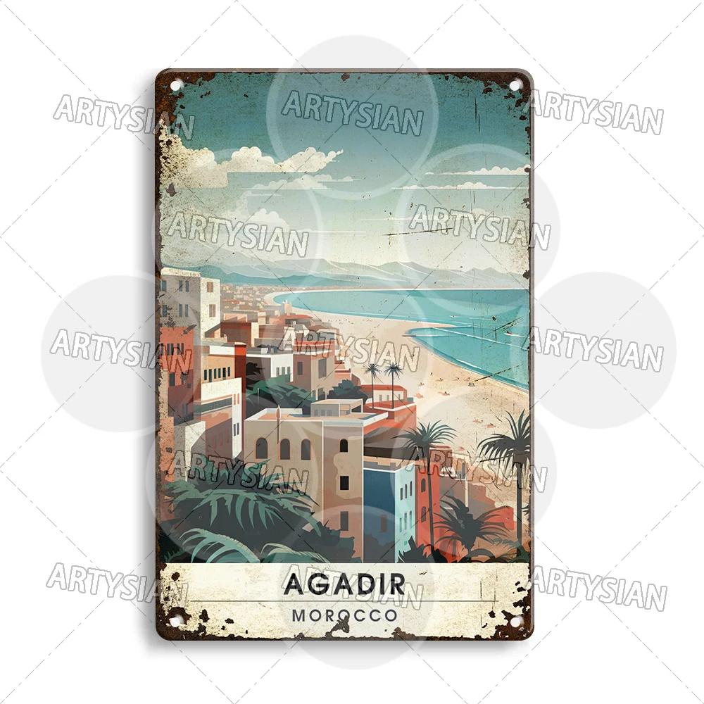 Maghreb Travel Cityscape Metal Sign Egypt Algiers Algeria Djerba Tunisia Marrakesh Morocco Alger Hoggar Oran Casablanca Agadir