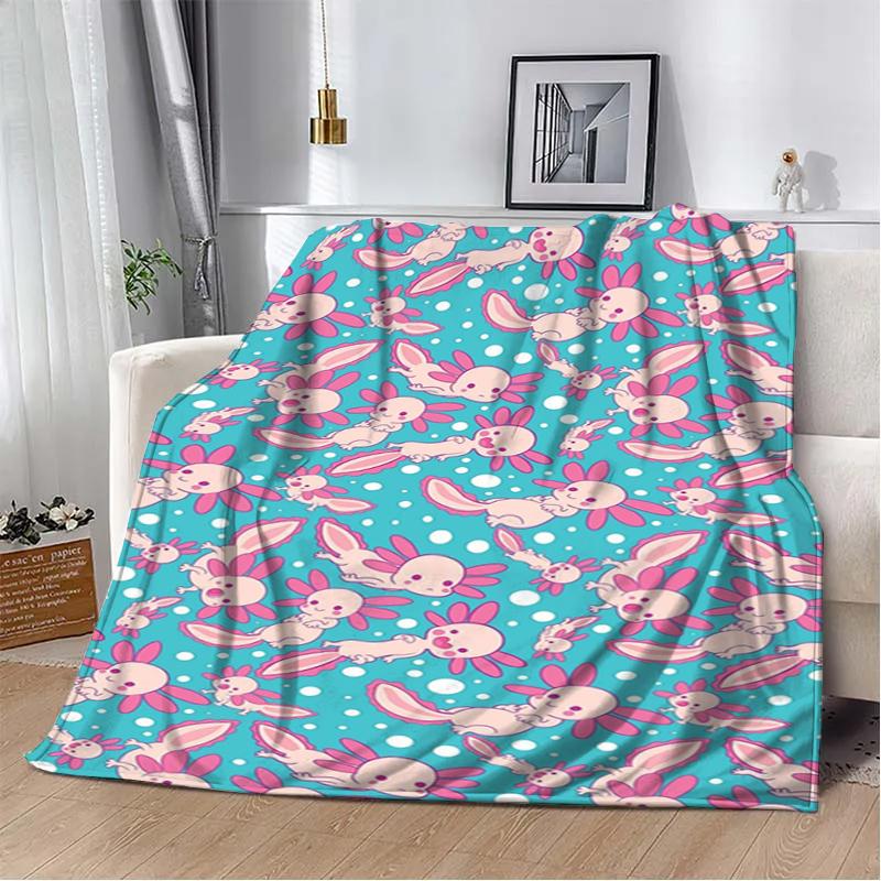 8 Sizes Cute Axolotl Printed Blanket Warm Soft And Comfortable Home Travel Blanket Sofa Bedding Cover Blanket Kids Gamer Gift