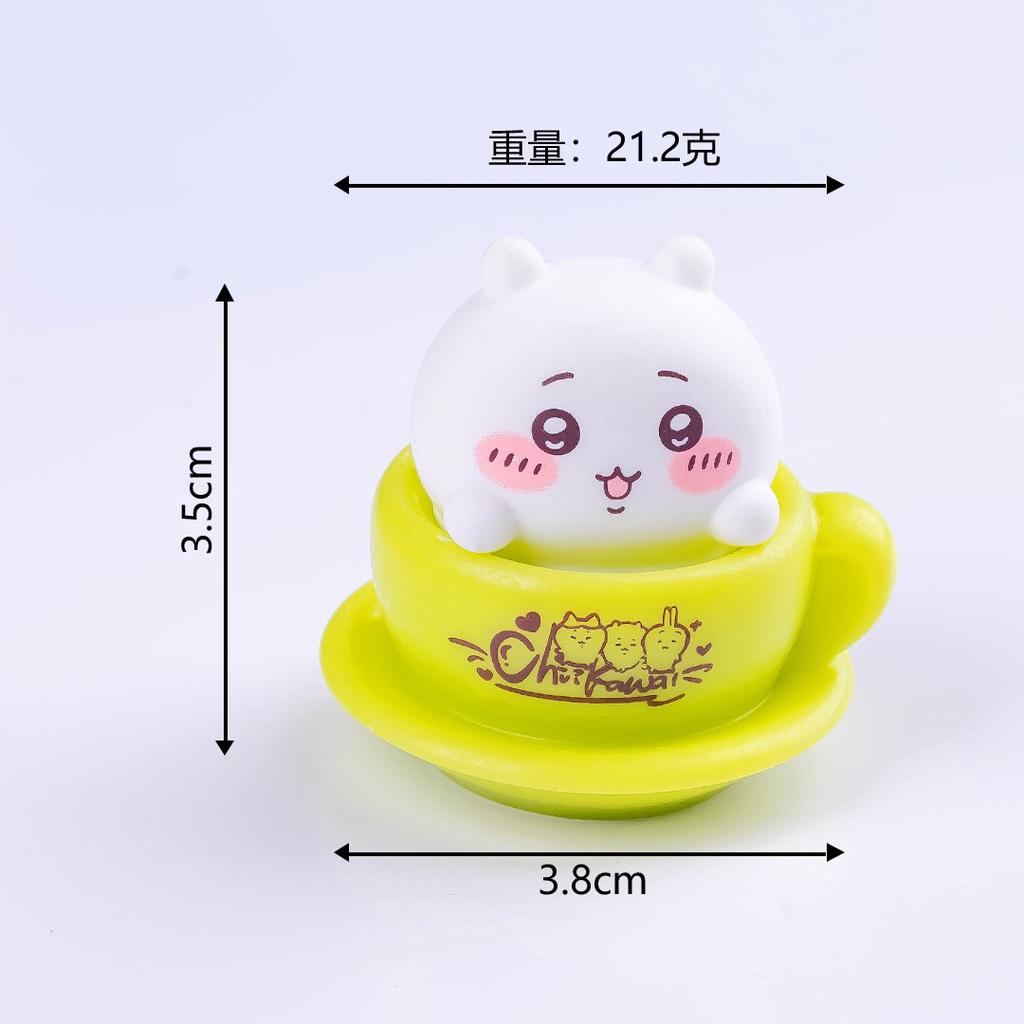 Cute Chiikawa Figures Mini Teacup Toy Set Hachiware Usagi Momonga Lion Desk Decoration Collectible Kawaii Ornaments Gift