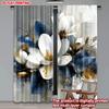 Blue White Floral Curtains Digital Printing Large Blossoms Golden Centers Dark Leaves Bedroom Decor Curtain Set Of 2 Elegant Made Polyester Washable