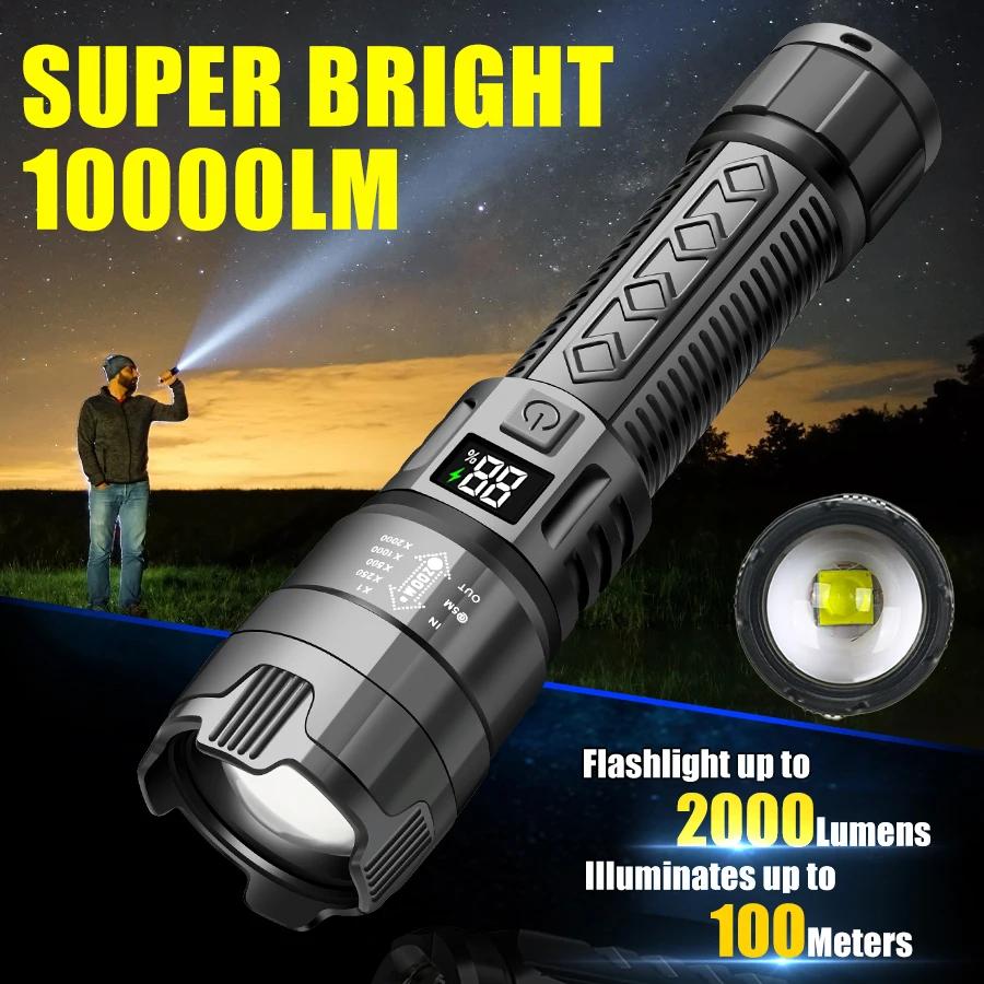 Výkonná LED svítilna Super jasná zoomovací svítilna USB dobíjecí s ukazatelem stavu baterie Venkovní nouzová kempingová lucerna