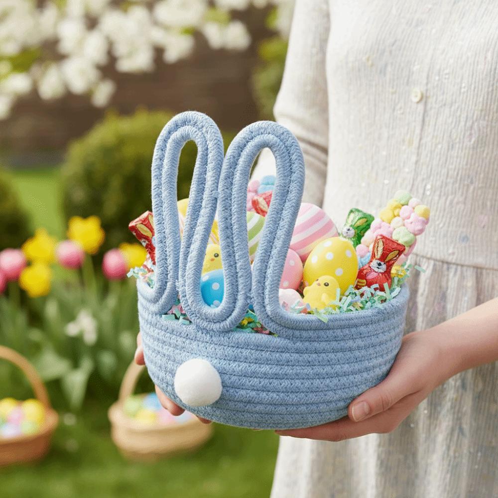 Cotton Rope Rabbit Storage Basket Cartoon Toys Storage Basket Easter Bunny Basket  Home Table Decor
