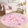 Floral Round Rug, Non-Slip Low Pile Floor Mat for Living Room or Bedroom, Kids' Room Friendly