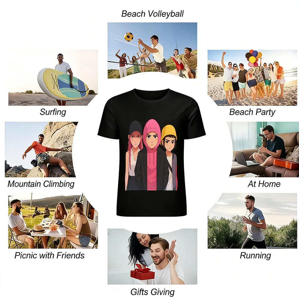 Cool Trio Anime Print Casual Top Unisex Loose Fit Versatile Daily T-Shirt Streetwear Pure cotton T-shirt