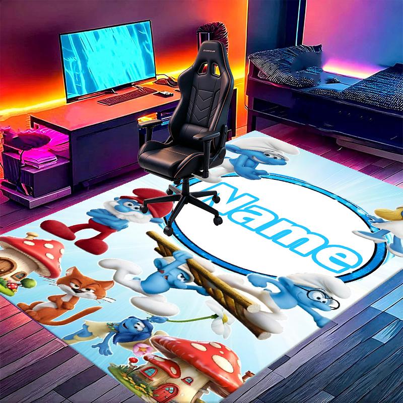 Custom Name Personalized Blue Smurfs Print Carpet, Versatile Home Decor Rug, for Playroom, Apartment, Balcony, Entryway, Hallway Gift