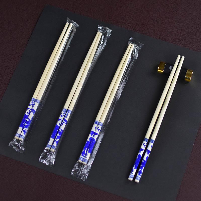 Sheng Rong Ya 24CM Individually Wrapped Blue-White Disposable Chopsticks for Fast Food, Hotel, Hot Pot, and Takeaway