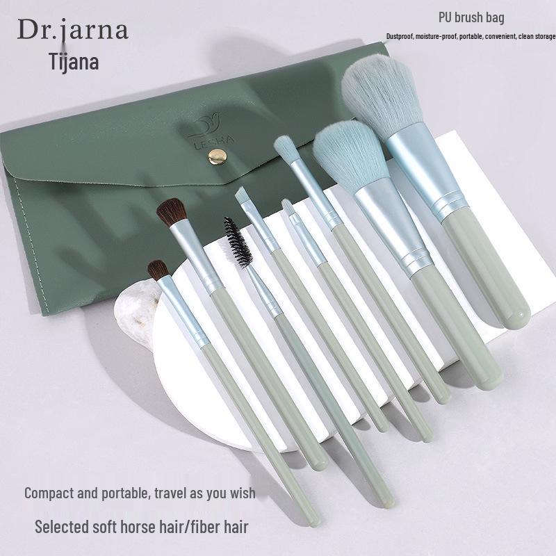 Tijana 8-Piece Makeup Brush Set with Pouch: Includes Powder, Blush, Foundation, Eyeshadow, and Eyelash Brushes (Model DJ-300).