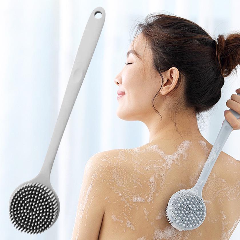 Long Handle Double-Sided Silicone Bath Brush - Exfoliating, Antibacterial, Anti-Mold Back Scrubber