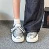 Super moi cu talpă groasă argintii versatili casual toamnă suprafață din piele respirabili modă rezistenți la uzură pantofi cu platformă muffin femei