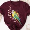 Watercolor Budgie Graphic TShirt Colorful Parrot Art Bird Lover Gift High Quality Cotton Crewneck Casual Regular Short Sleeve