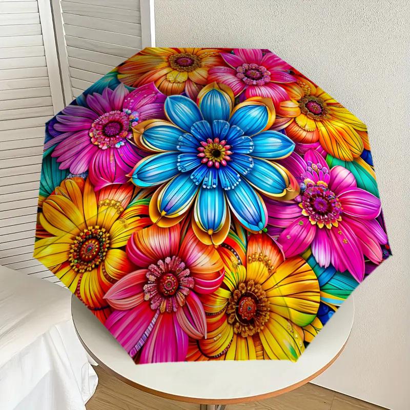 

1pc Colorful Floral Mandala Pattern Umbrella with Plastic Handle,Suitable for All Seasons Home Travel Outdoor UmbrellaDD1467