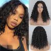 Afro Dames Mode Schouderlengte Kinky Krullend Natuurlijk Zwart Pruik Zonder Pony Synthetische Vezel Diep Krullend Zwart Pruik