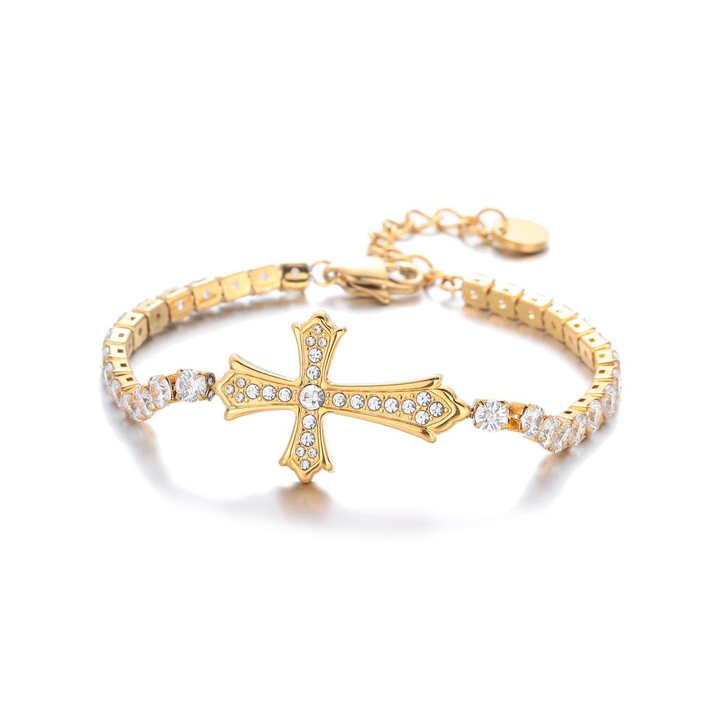 European and American Jewelry High-End Full Diamond Cross Zircon Titanium Steel Bracelet Unisex Versatile Non-Fading Jewelry