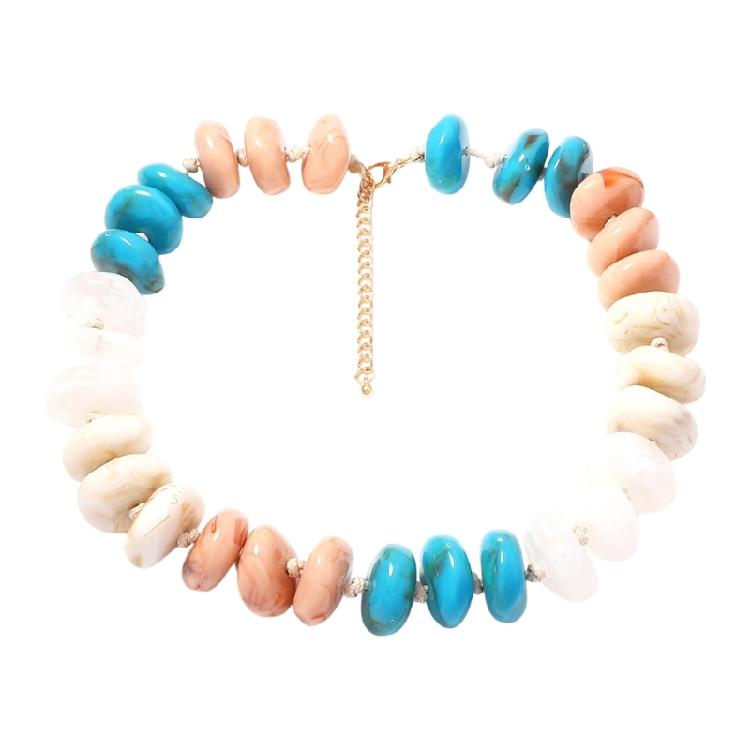 Resin Bead Strand Necklace With Color-Block Detail, Extender Chain Fit and Statement Styling for Daily Outfit Pairing