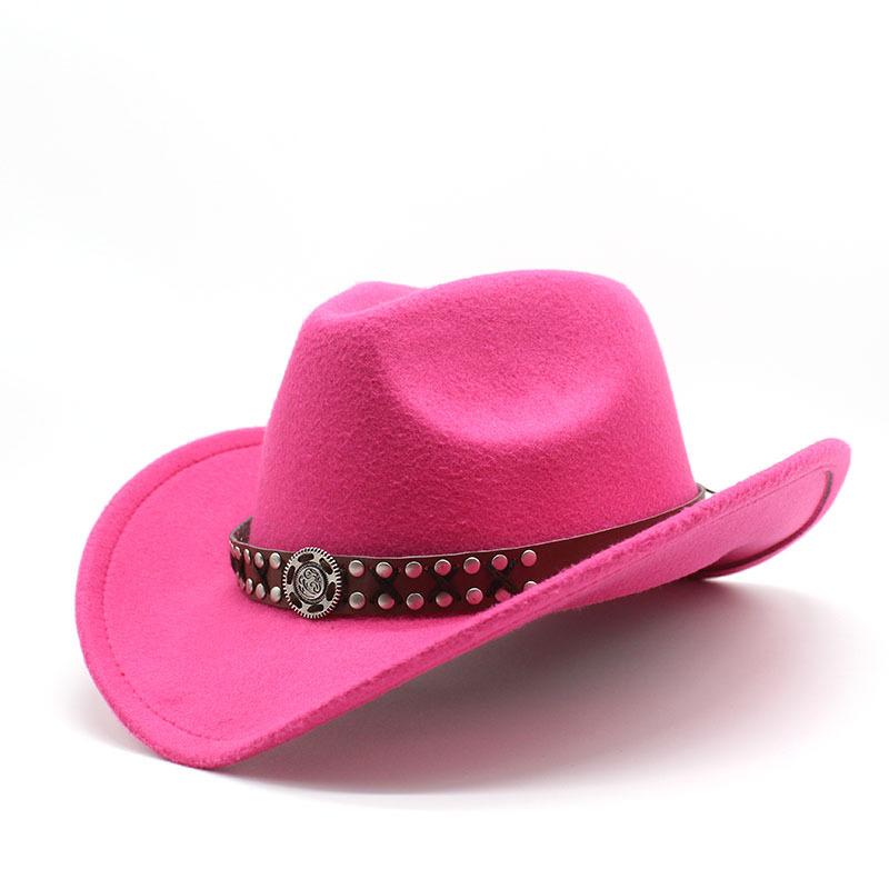 High-End Metal Belt Brown Western Cowboy Hat Woolen Felt Hat Men'S And Women'S Top Hat Outdoor Riding