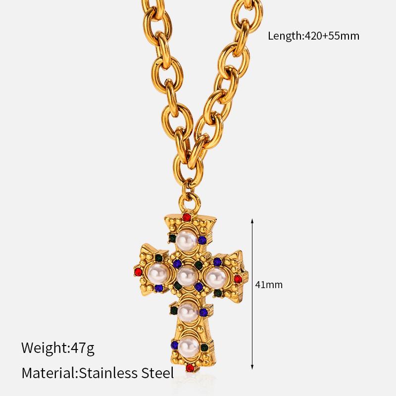 Stainless Steel Cross Pendant Necklace Women Minimalist Geometric Choker PVD Gold Plated 41-50cm Adjustable Chain YHTSN-2501131