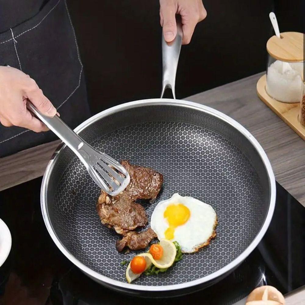 Durable Stainless Steel Frying Pan Non-coated Surface Steak Cookware Non Stick Wok  Gas Cooker
