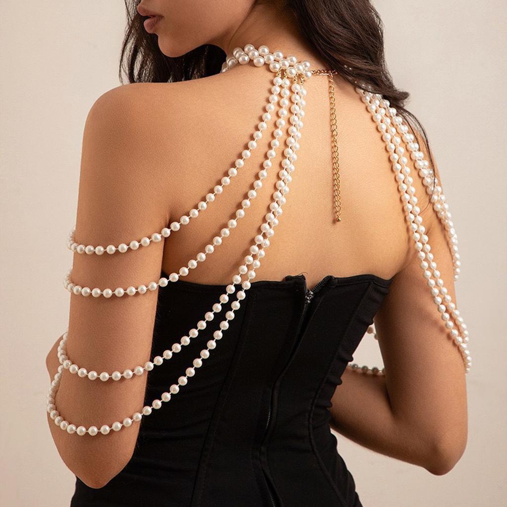 Comfortable Imitation Pearls Shoulder Chain for Birthdays Holidays Wedding Jewelry Accessory for Women Girls