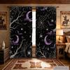 2 Stück digital bedruckte Vorhänge, Lila Mondsichel Spinnennetze Fledermäuse, Gothic Hexenhaft Dunkle Halloween Fensterdeko Schlafzimmer